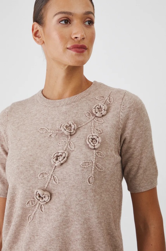 Svetr dámský s ozdobnou aplikací béžová barva béžová RW24-SWDA70