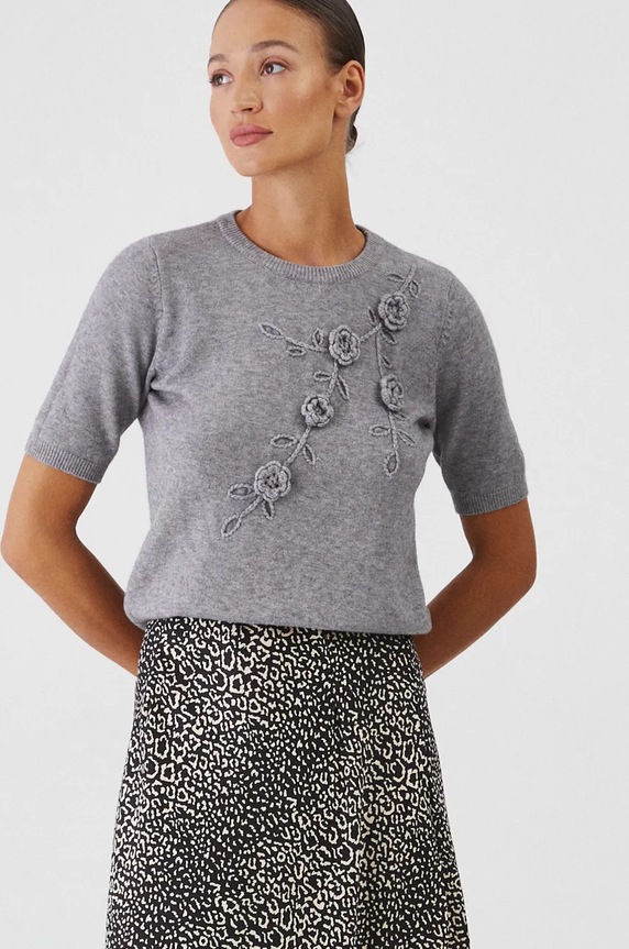 Sweter damski z ozdobną aplikacją kolor szary pozostałe szary RW24-SWDA70