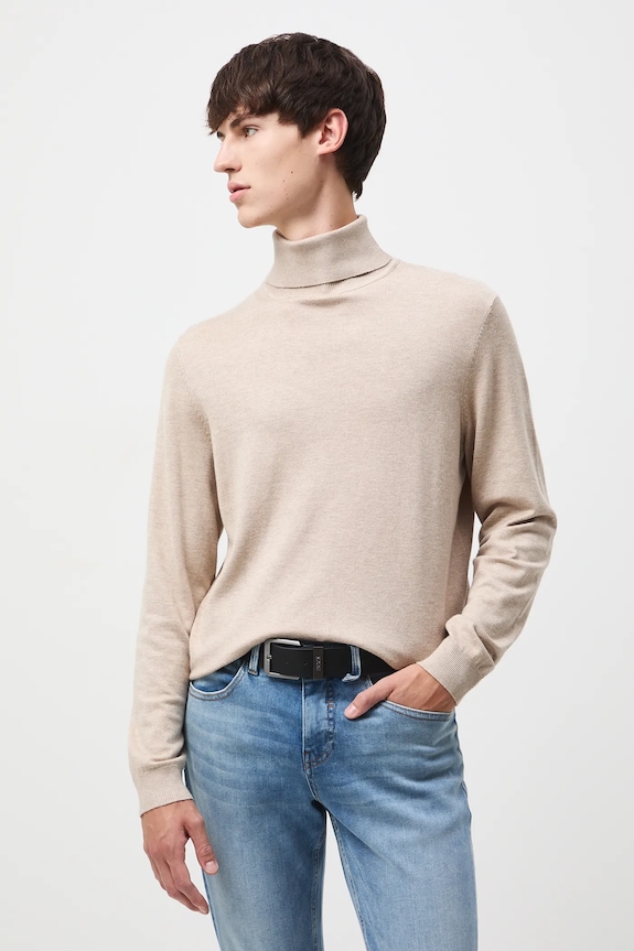 Sweter męski z golfem melanżowy kolor beżowy melanż beżowy RW24-SWM051