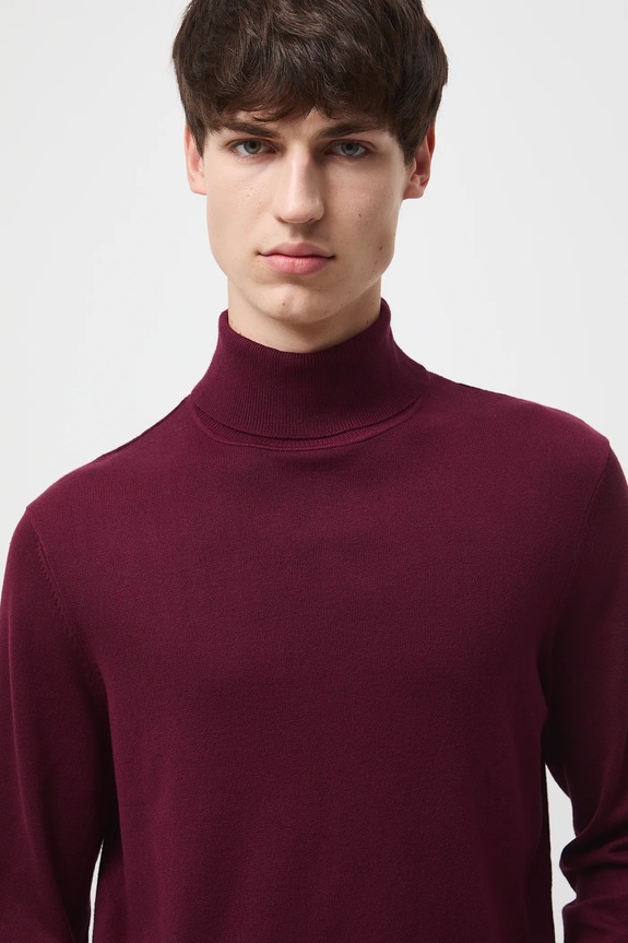 Sweter męski z golfem gładki kolor bordowy bordowy RW24-SWM051