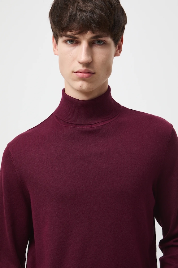 Sweter męski z golfem gładki kolor bordowy bordowy RW24-SWM051