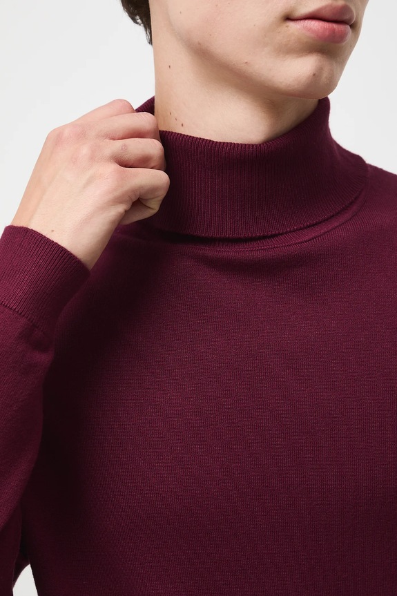 Sweter męski z golfem gładki kolor bordowy RW24-SWM051 bordowy