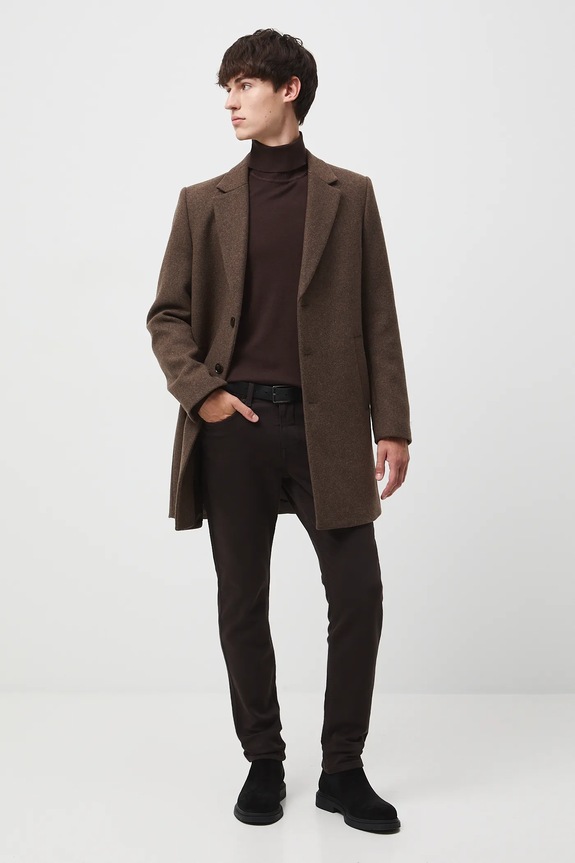 Sweter męski z golfem gładki RW24-SWM051 brązowy RW24