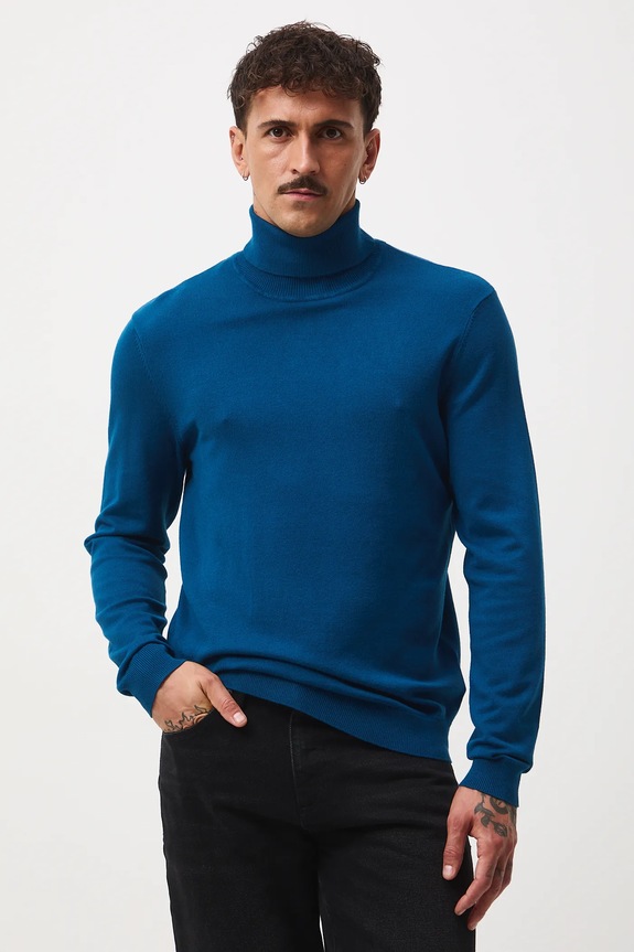 Sweter męski z golfem gładki pozostałe niebieski RW24-SWM051