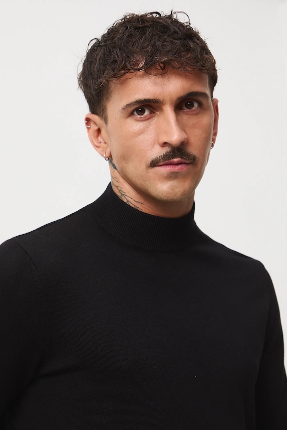 Sweter męski gładki kolor czarny czarny RW24-SWM052