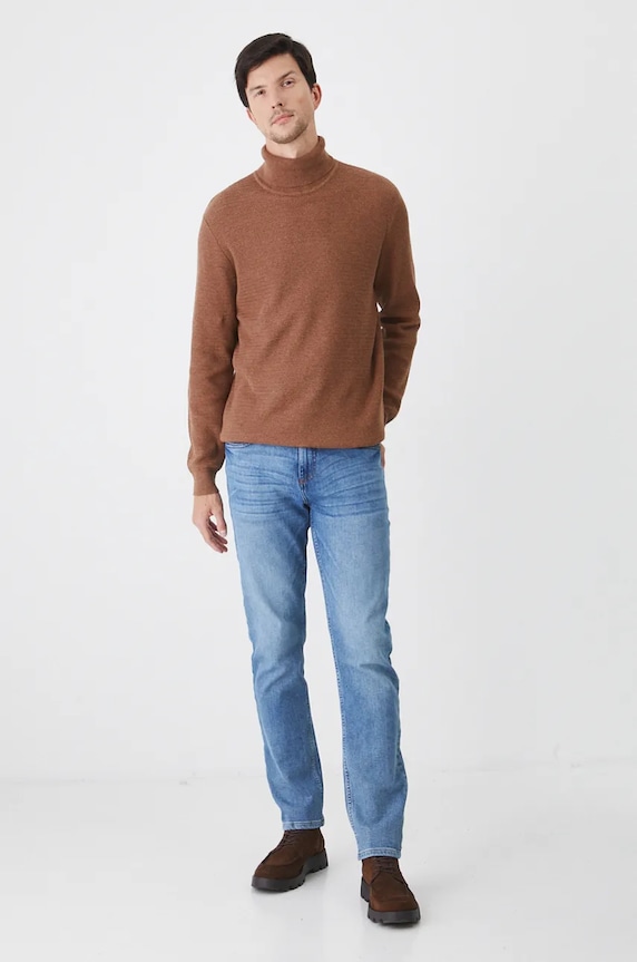 Sweter bawełniany męski z fakturą kolor brązowy RW24-SWM070 brązowy RW24