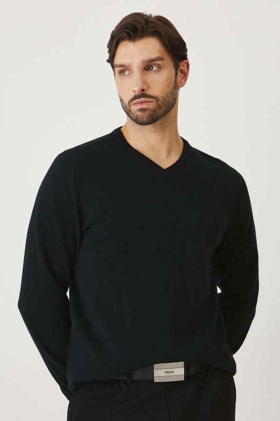 Sweter bawełniany męski kolor czarny gładkie czarny RW24-SWM090