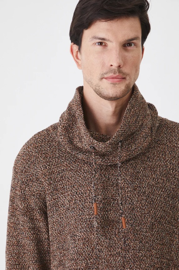 Sweter bawełniany męski melanżowy kolor brązowy brązowy RW24-SWM709