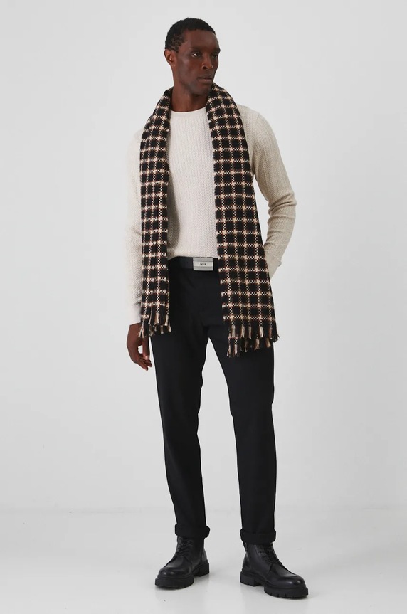 Sweter męski z wiskozą z fakturą kolor beżowy RW24-SWM801 beżowy RW24