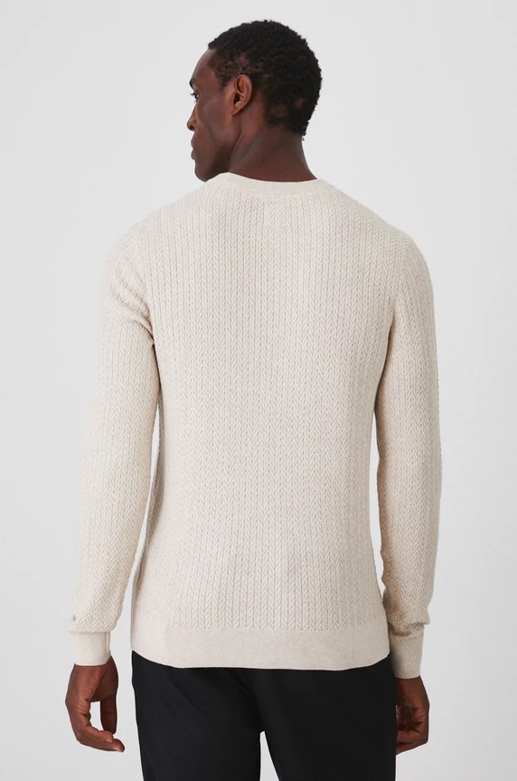 Odzież Sweter męski z wiskozą z fakturą kolor beżowy RW24-SWM801 beżowy