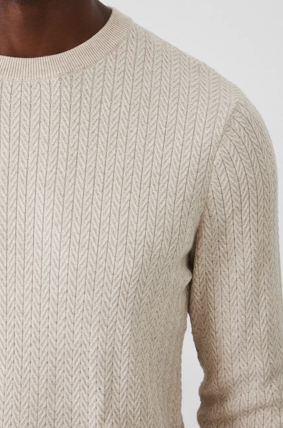 Sweter męski z wiskozą z fakturą kolor beżowy RW24-SWM801 beżowy