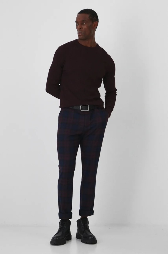 Sweter męski z wiskozą z fakturą kolor bordowy RW24-SWM801 bordowy RW24