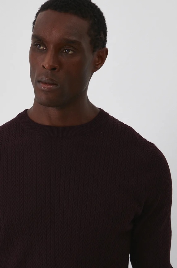 Sweter męski z wiskozą z fakturą kolor bordowy RW24-SWM801 bordowy