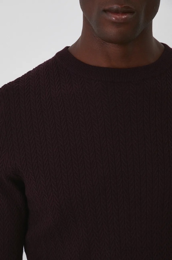 Sweter męski z wiskozą z fakturą kolor bordowy RW24-SWM801