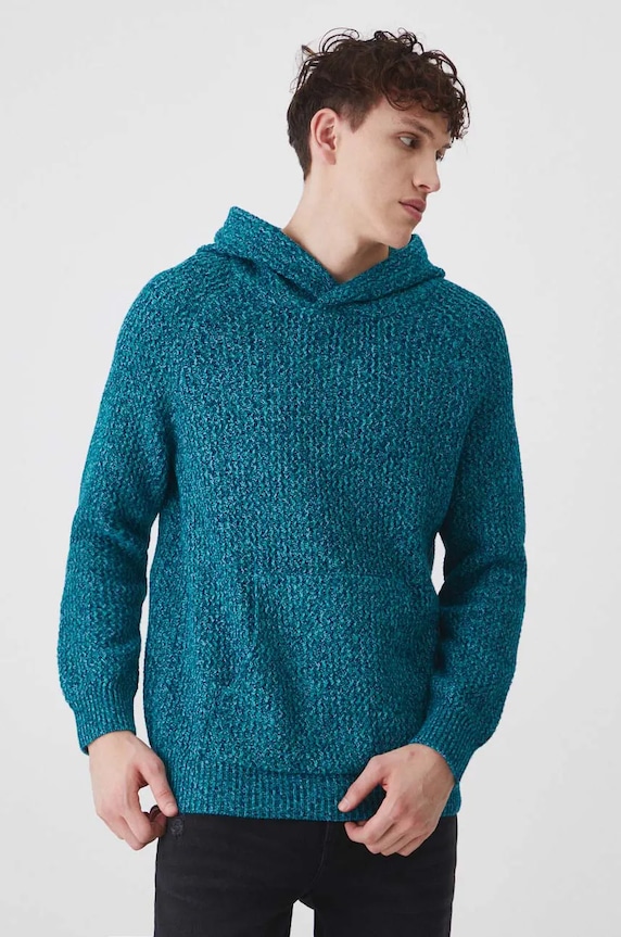 Sweter bawełniany męski melanżowy kolor turkusowy RW24-SWM808 turkusowy