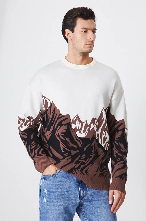 Sweter męski wzorzysty kolor beżowy beżowy RW24-SWM901