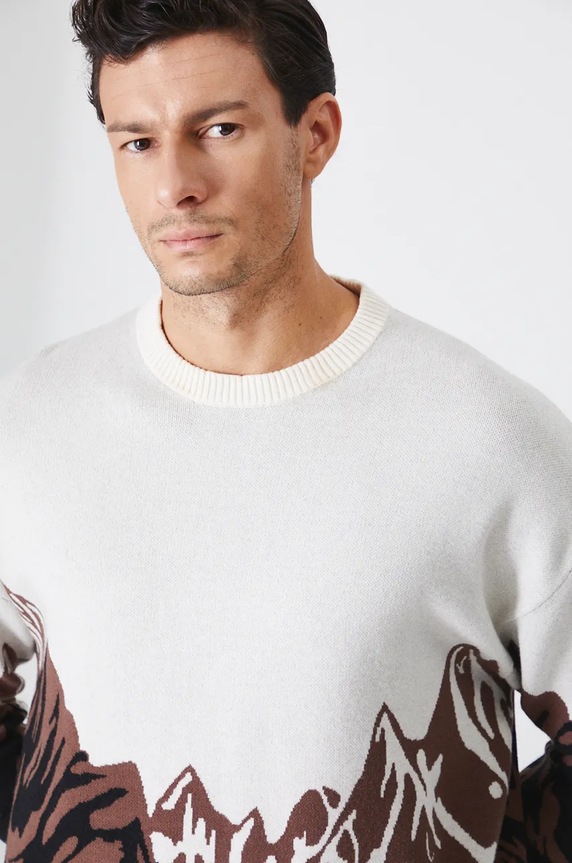 Sweter męski wzorzysty kolor beżowy RW24-SWM901 beżowy