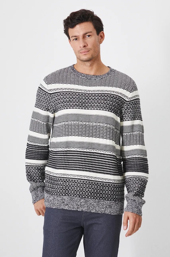 Sweter bawełniany męski żakardowy kolor multicolor bawełna multicolor RW24-SWM910