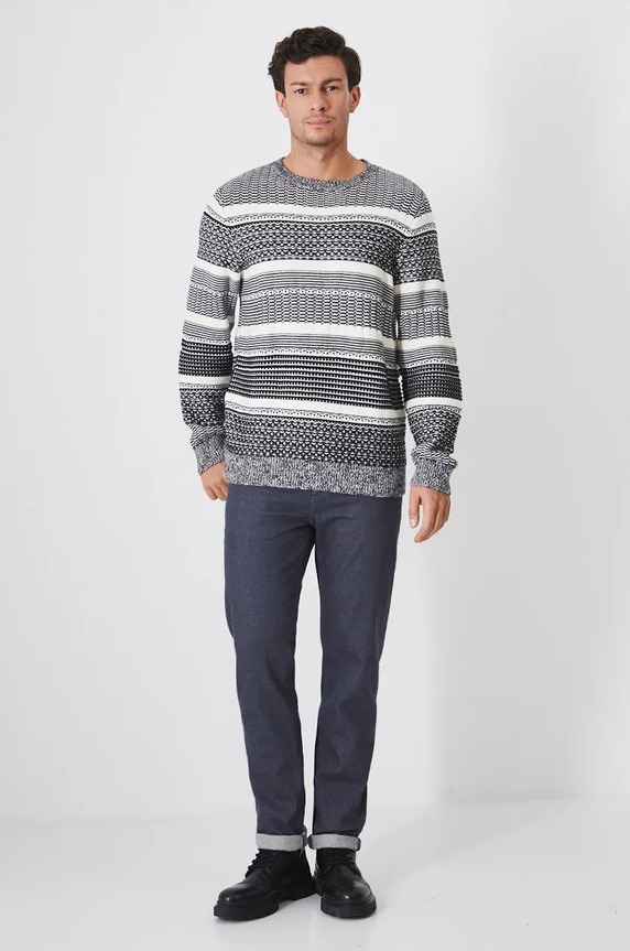 Sweter bawełniany męski żakardowy kolor multicolor RW24-SWM910 multicolor RW24