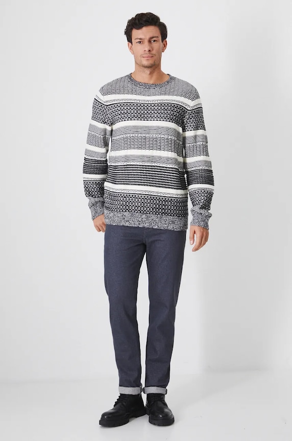Sweter bawełniany męski żakardowy kolor multicolor RW24-SWM910 multicolor RW24