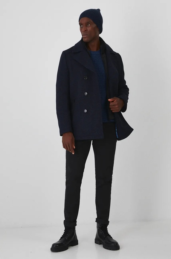 Sweter z domieszką wełny męski z fakturą kolor niebieski RW24-SWMA13 niebieski RW24