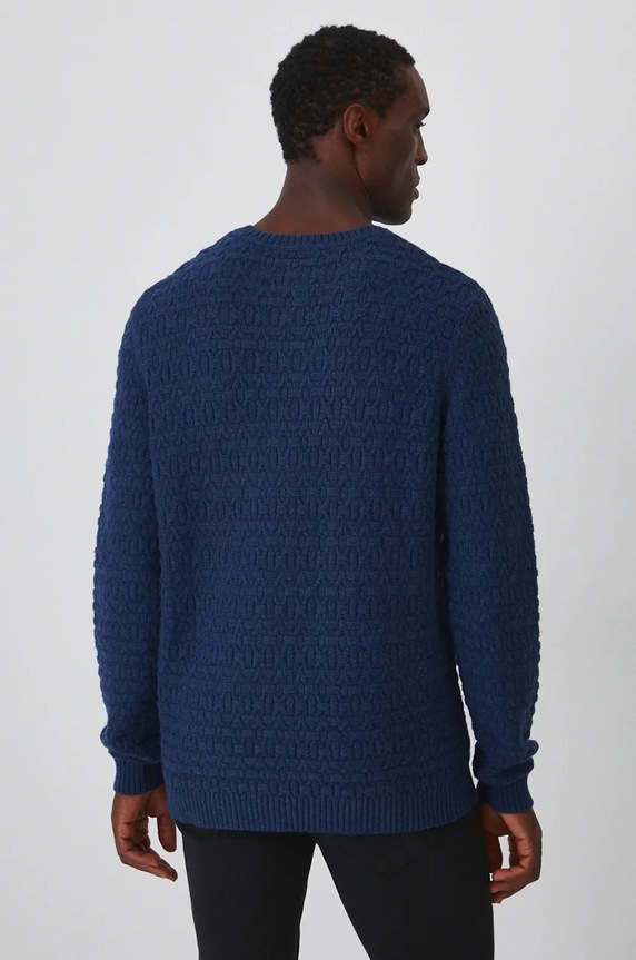 Odzież Sweter z domieszką wełny męski z fakturą kolor niebieski RW24-SWMA13 niebieski