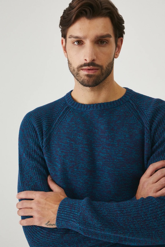 Sweter bawełniany męski melanżowy kolor zielony turkusowy RW24-SWMB10