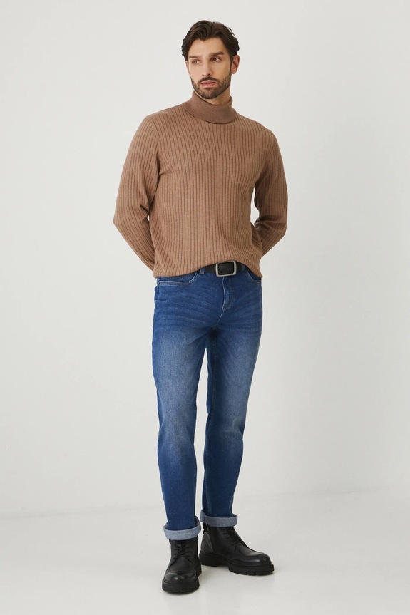 Sweter męski z golfem prążkowany kolor brązowy RW24-SWMB13 brązowy RW24