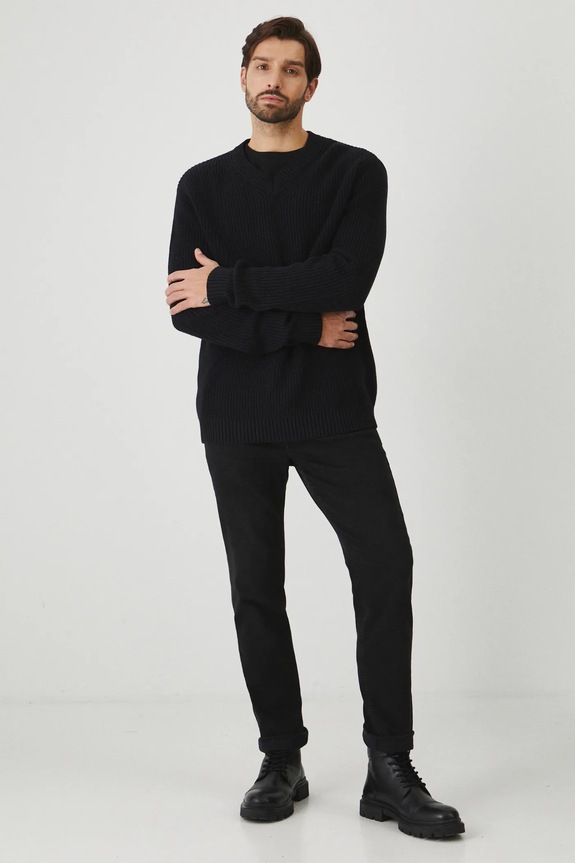 Sweter bawełniany męski prążkowany kolor czarny RW24-SWMB15 czarny RW24