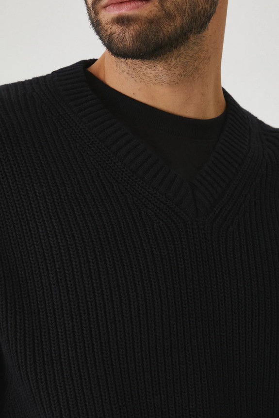 Sweter bawełniany męski prążkowany kolor czarny RW24-SWMB15 czarny