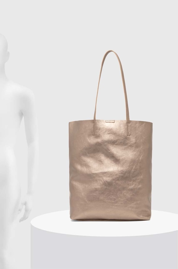 Torebka damska typu tote z imitacji skóry kolor złoty RW24-TOD104