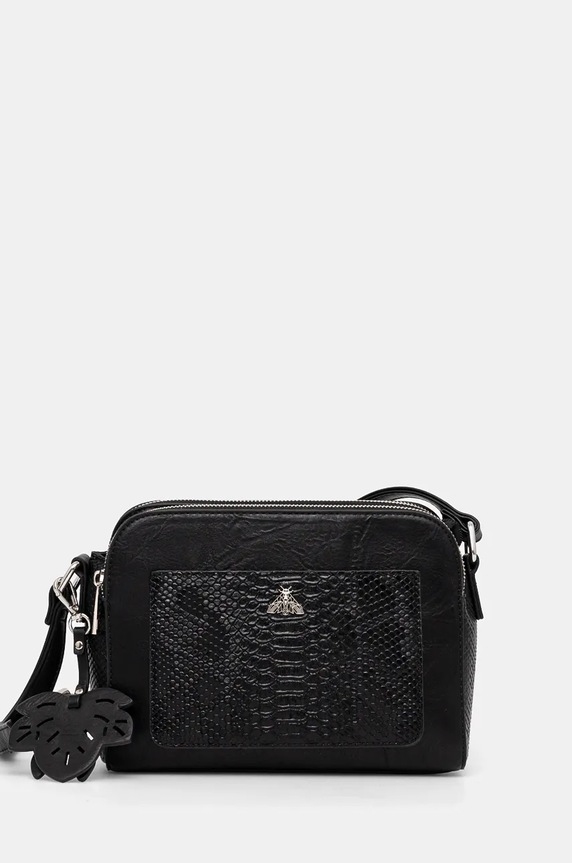 Torebka damska z imitacji skóry kolor czarny aplikacja czarny RW24-TOD700