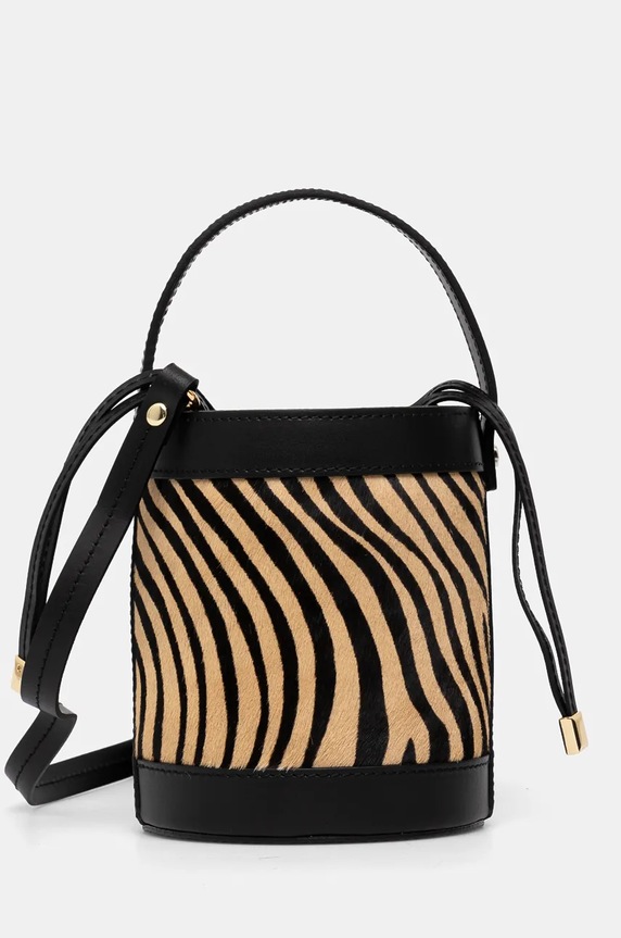 Torebka skórzana damska z włosiem kolor beżowy aplikacja beżowy RW24-TOD729