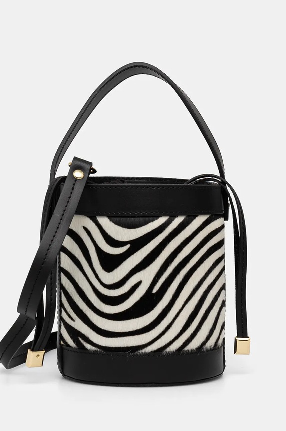 Torebka skórzana damska z włosiem kolor beżowy aplikacja multicolor RW24-TOD729