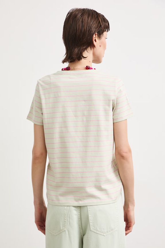 Odzież T-shirt bawełniany damski z elastanem w pasy RW24-TSD043 zielony