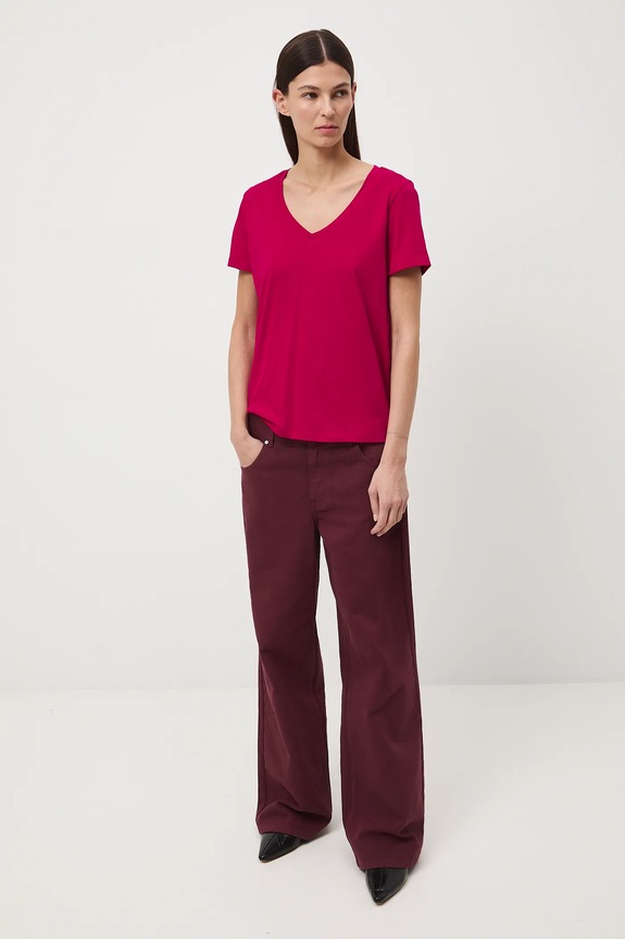 T-shirt bawełniany damski z elastanem czerwony RW24-TSD043