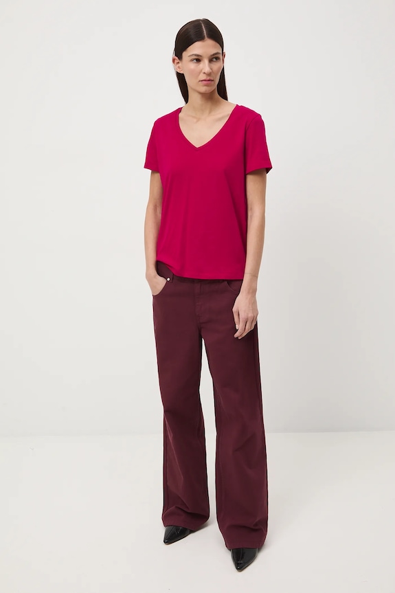 T-shirt bawełniany damski z elastanem czerwony RW24-TSD043