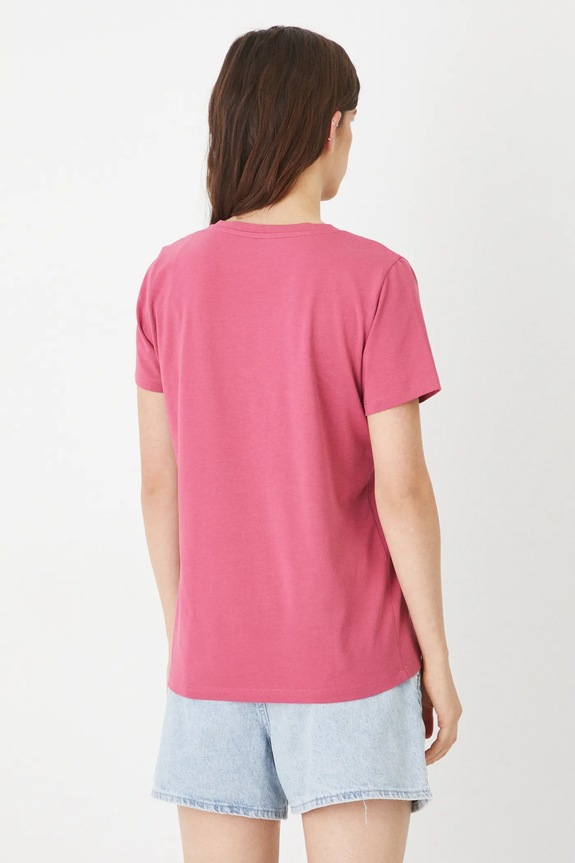Odzież T-shirt bawełniany damski z elastanem gładki kolor różowy RW24-TSD043 różowy