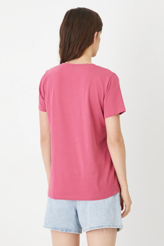 Odzież T-shirt bawełniany damski z elastanem gładki kolor różowy RW24-TSD043 różowy