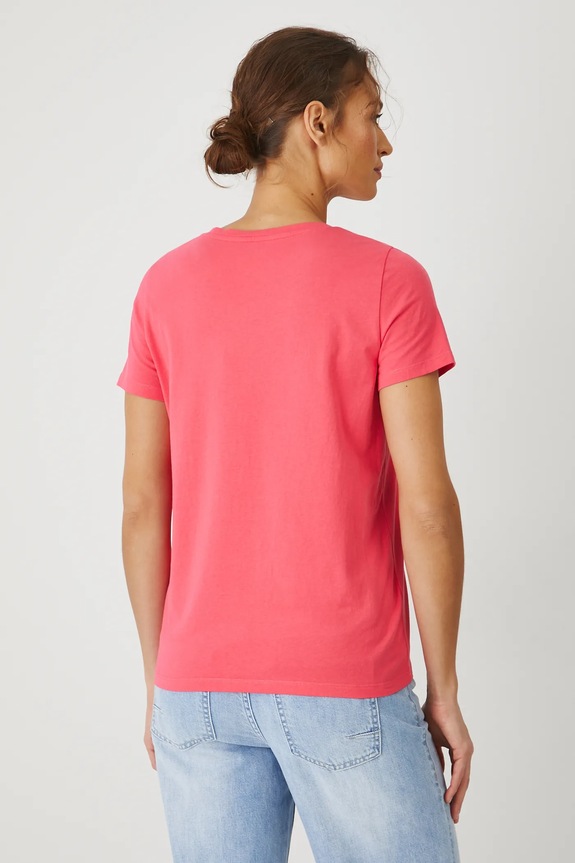Odzież T-shirt bawełniany damski z elastanem gładki kolor różowy RW24-TSD043 różowy