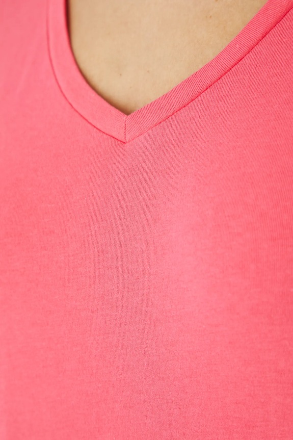 T-shirt bawełniany damski z elastanem gładki kolor różowy RW24-TSD043 różowy