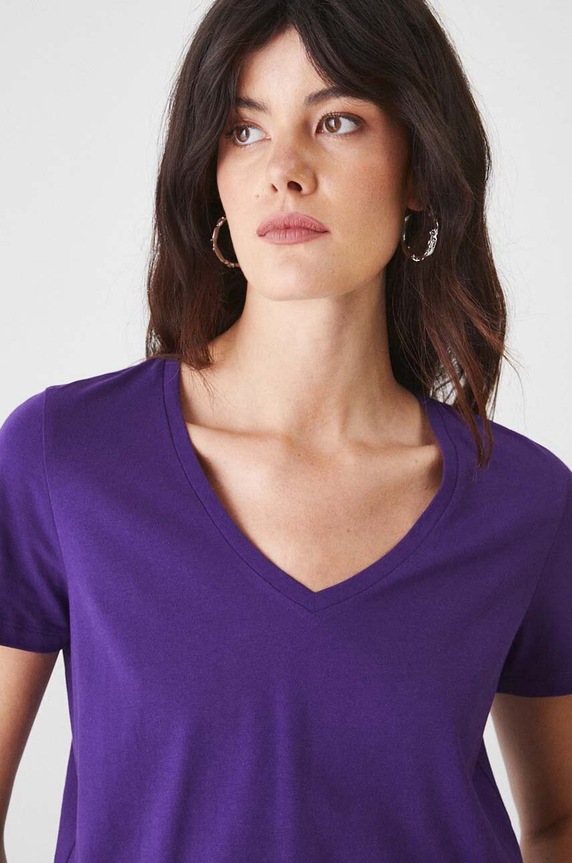 Bavlněné tričko dámské s elastanem, bez vzoru regular fialová RW24-TSD043