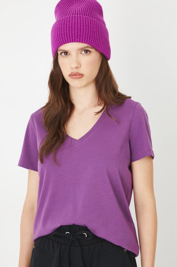 T-shirt bawełniany damski z elastanem gładki kolor fioletowy z elastanem fioletowy RW24-TSD043