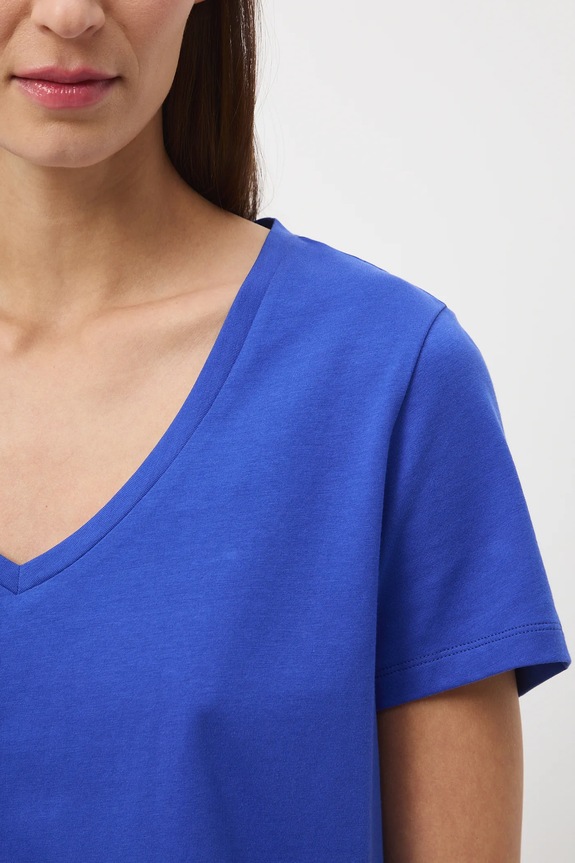 Bavlnené tričko dámske s elastanom, hladký RW24-TSD043 modrá