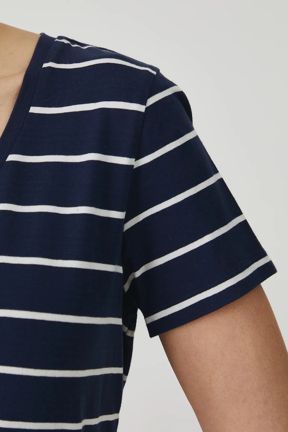 T-shirt bawełniany damski z elastanem w pasy kolor granatowy RW24-TSD043 granatowy