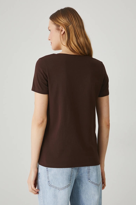 Oblečenie Bavlnené tričko dámske s elastanom, hladký hnedá farba RW24-TSD043 hnedá
