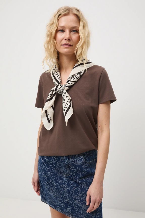 T-shirt bawełniany damski RW24-TSD043 brązowy RW24