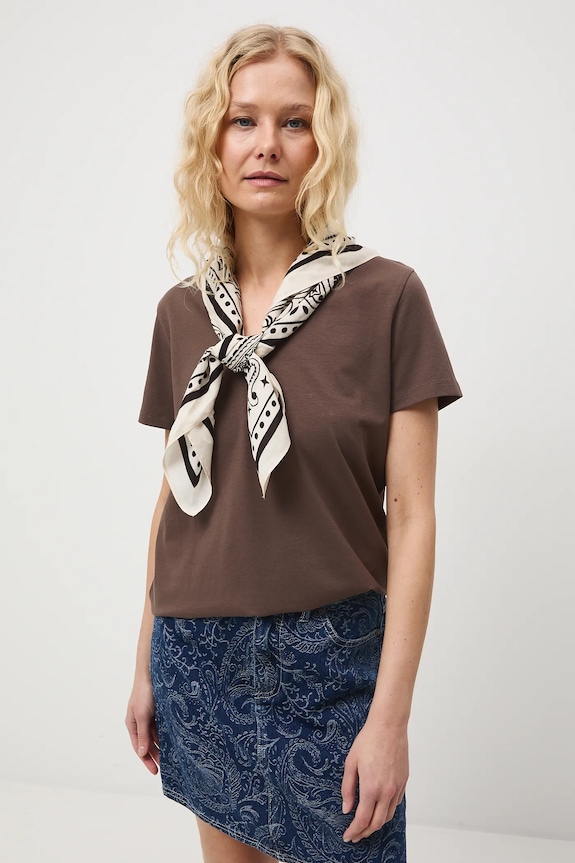 T-shirt bawełniany damski RW24-TSD043 brązowy RW24