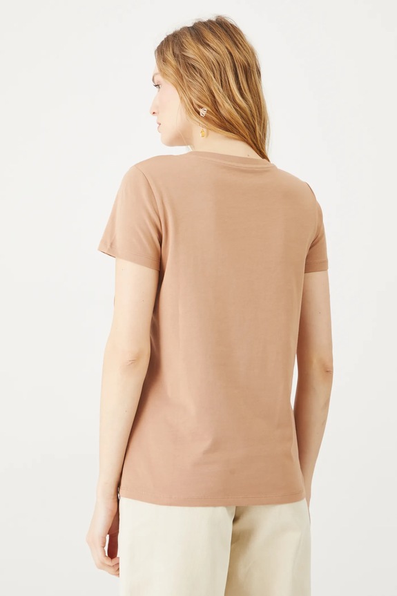 Odzież T-shirt bawełniany damski z elastanem gładki RW24-TSD062 beżowy