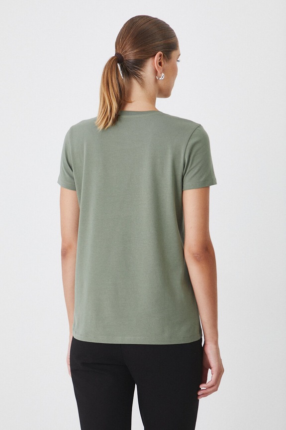 Oblečení Bavlněné tričko dámské s elastanem, bez vzoru RW24-TSD062 zelená